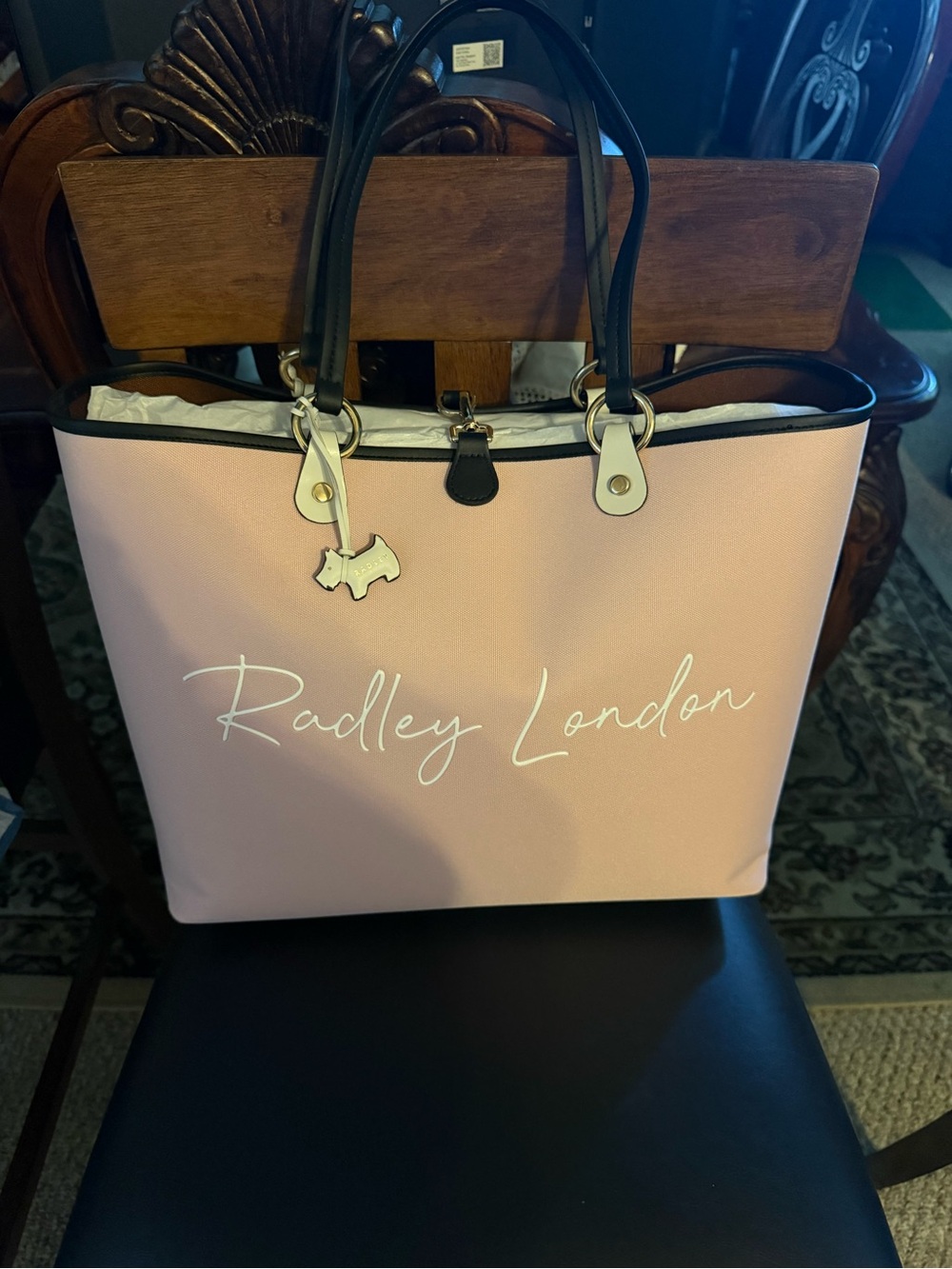 RADLEY LONDON Pink Tote with Black Handles and Dog Charm. Beautiful Bag